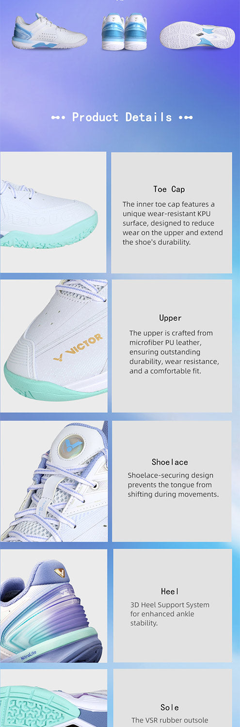 Victor P8500 NitroLite Badminton Shoes [Brilliant White/Blue Violet]