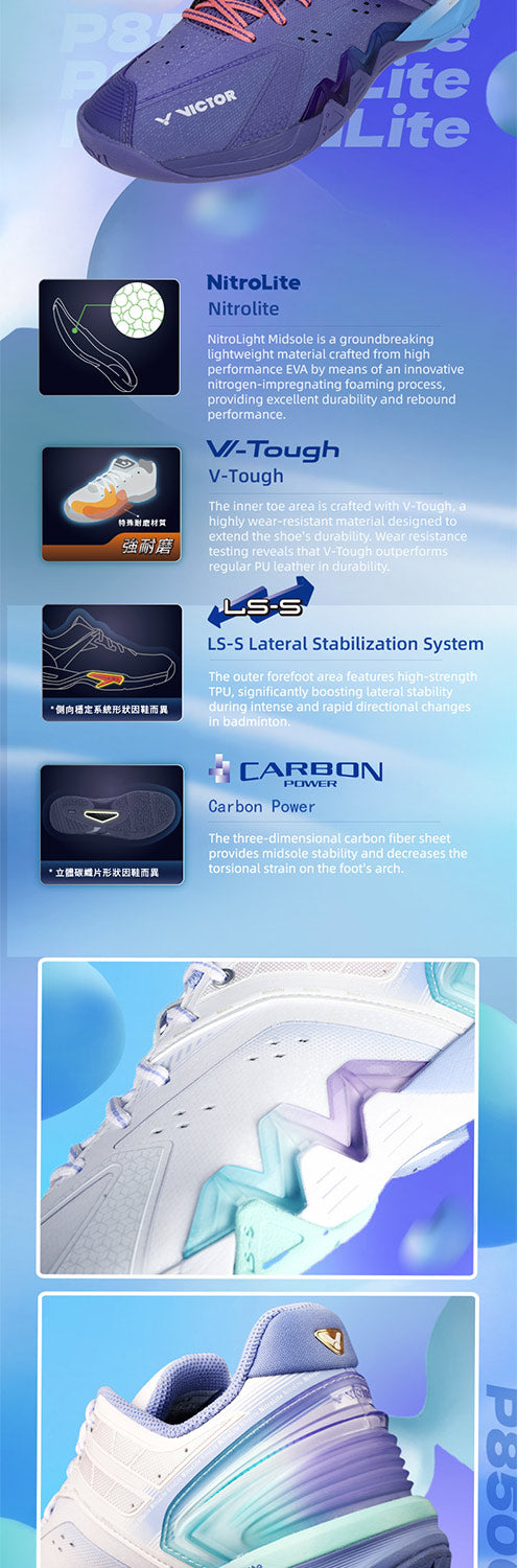 Victor P8500 NitroLite Badminton Shoes [Brilliant White/Blue Violet]