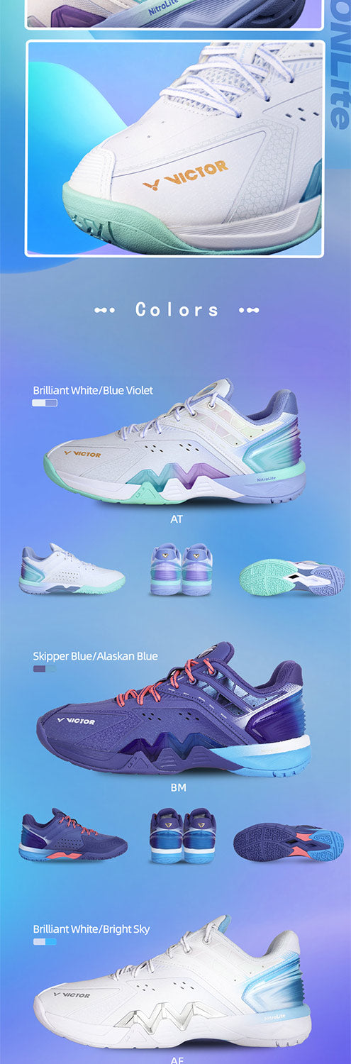 Victor P8500 NitroLite Badminton Shoes [Brilliant White/Blue Violet]